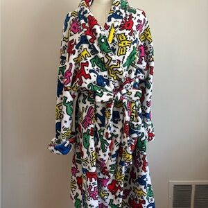 Keith Haring - urban Outfitters Colorful Pop Art Fleece Robe - Multicolor